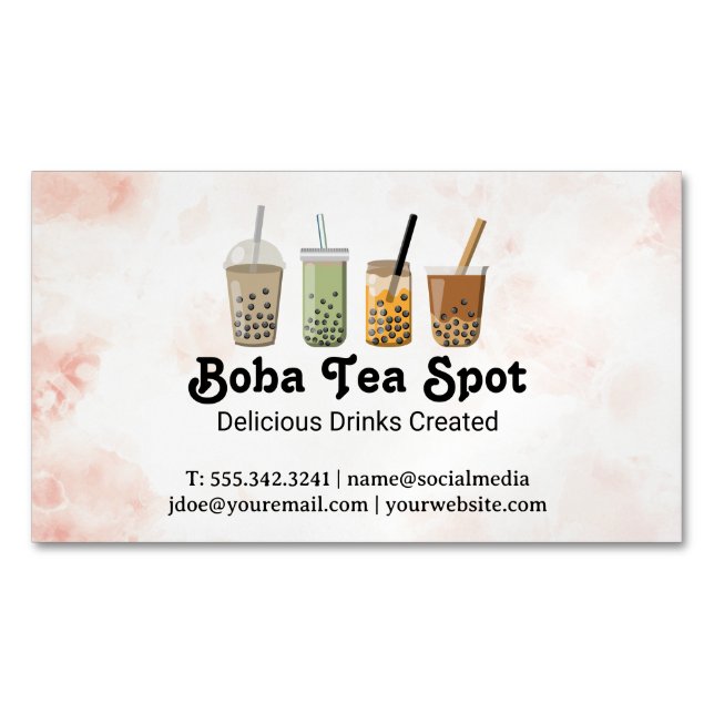 Boba Tea Drinks Variety Magnetic Business Card (Front)
