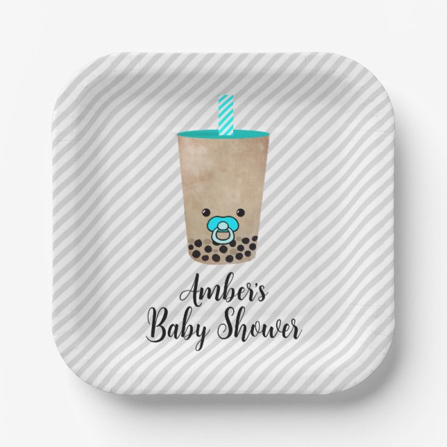 Boba Tea Inspired Customisable Baby Shower Paper Plate (Front)