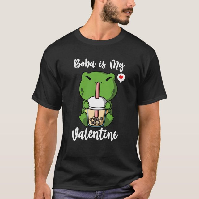 Boba Tea is My Valentine Frog Anti Valentines Day T-Shirt (Front)