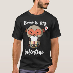 Boba Tea is My Valentine Macaque Monkey Anti Valen T-Shirt