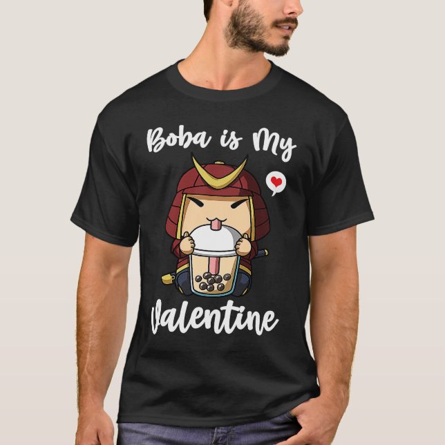 Boba Tea is My Valentine Samurai Anti Valentines D T-Shirt (Front)