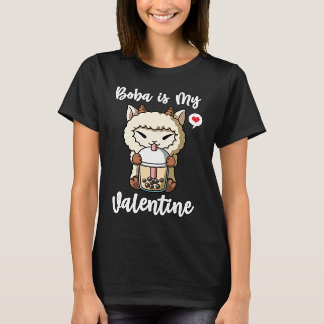 Boba Tea is My Valentine Sheep Anti Valentines Day T-Shirt (Front)