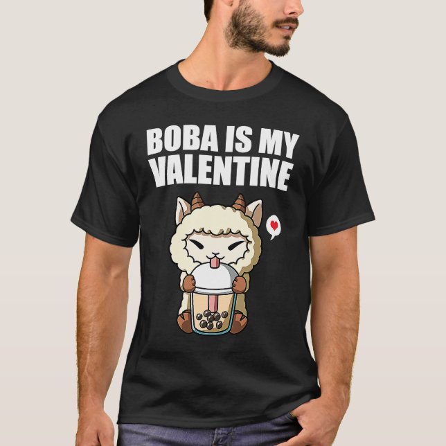 Boba Tea is My Valentine Sheep Anti Valentines Day T-Shirt (Front)