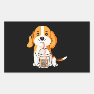 Boba Tea Kawaii Japanese Anime Beagle Lover Gift Rectangular Sticker