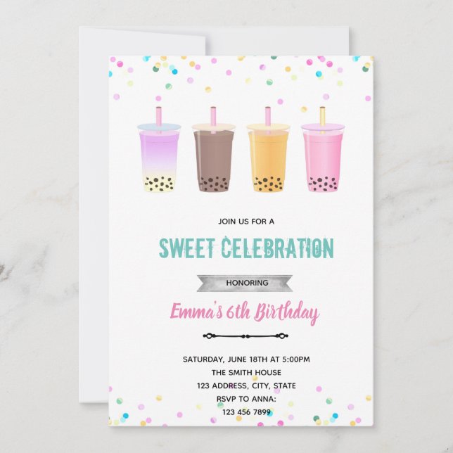 Boba tea milktea birthday invitation (Front)
