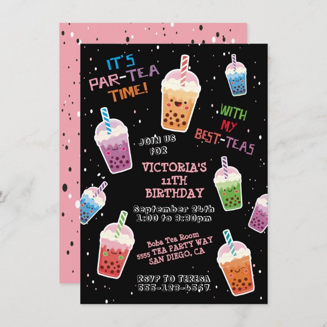 Boba Tea Party Birthday Party Invitation (Front/Back)
