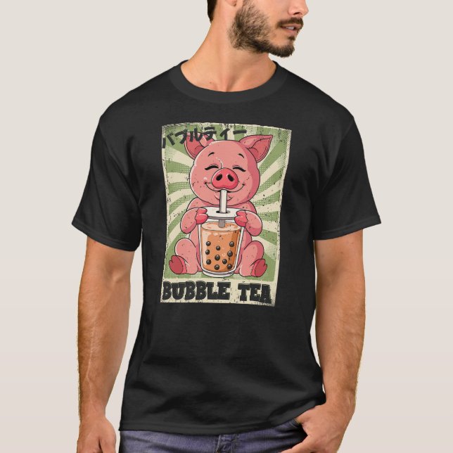 Boba Tea Pig Bubble Tea T-Shirt (Front)