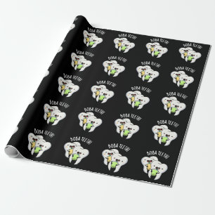 Boba Teeth Funny Boba Tea Pun Dark BG Wrapping Paper