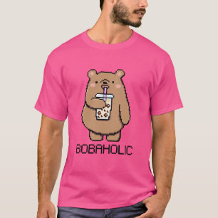 Bobaholic Pixel Bear Loves Boba Tea T-Shirt