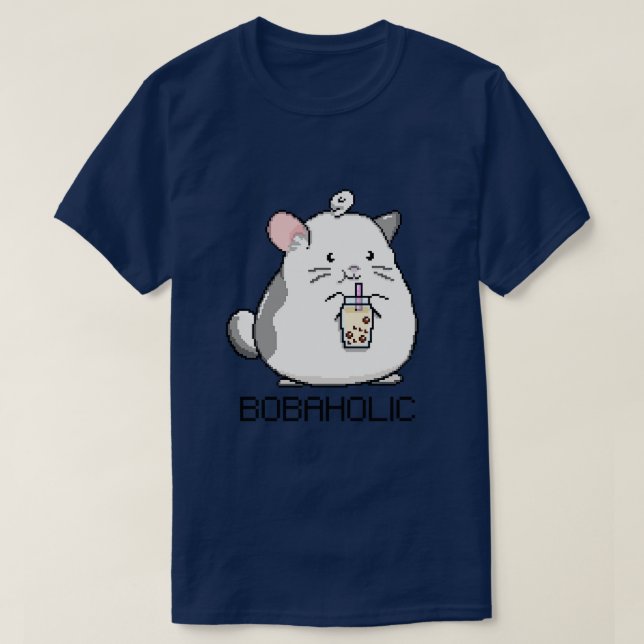 Bobaholic Pixel Mouse Loves Boba Tea T-Shirt (Design Front)