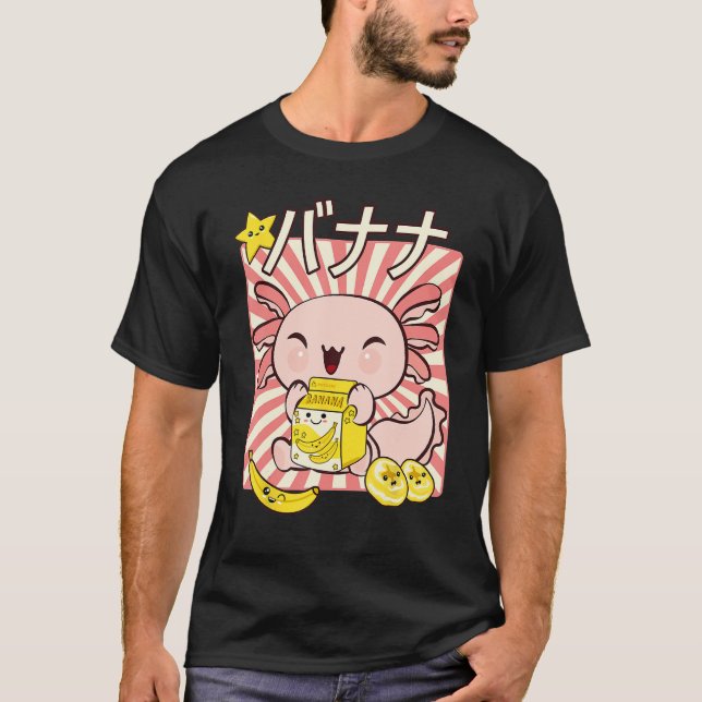 Bobalotl Axolotl Banana Milk Carton Drinking Boba  T-Shirt (Front)