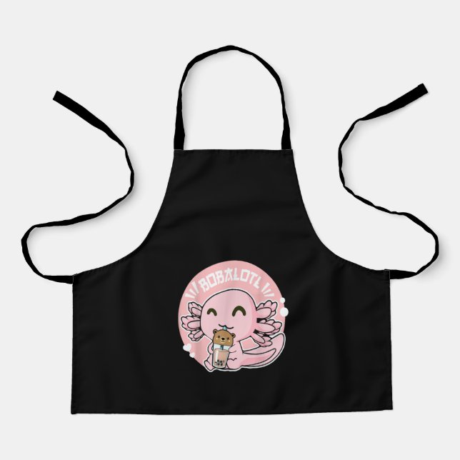 Bobalotl Cute Axolotl Boba Bubble Milk Tea Apron (Front)