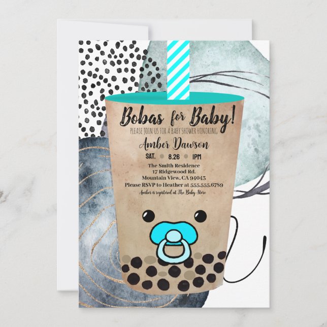 Bobas For Baby Boba Tea Inspired Baby Shower Announcement (Front)