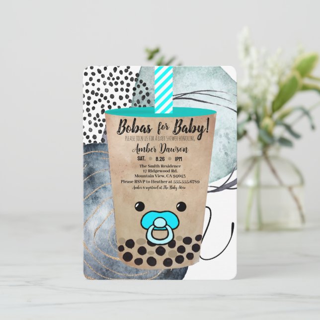 Bobas For Baby Boba Tea Inspired Budget Invitation (Standing Front)
