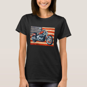 Bobber Motorcycle 4th Of July American Flag  Rider T-Shirt