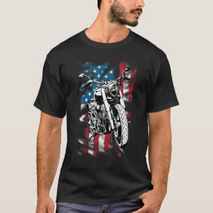 Bobber Motorcycle July 4 Veterial American Flag R T-Shirt