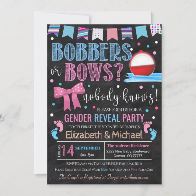 Bobbers or Bows Gender Reveal Invitation (Front)