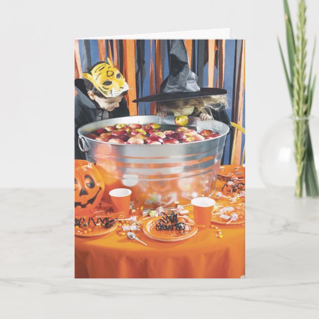 Bobbing apples kids Halloween customisable card (Front)
