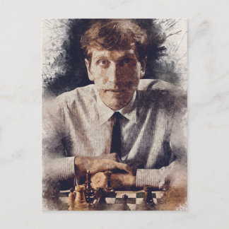 Bobby Fischer ✪ Aesthetic Chess Watercolor Art Postcard