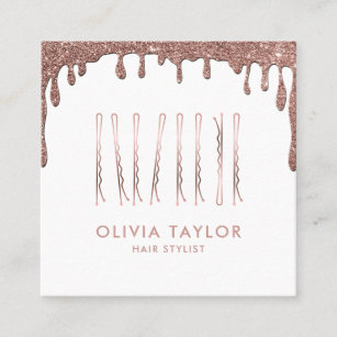Bobby Pins Hair Stylist Dripping Gold Hairdresser Square Business Card