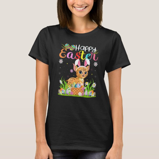 Bobcat Bunny Egg Hunting Funny Bobcat Happy Easter T-Shirt (Front)