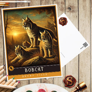 Bobcat Cute Family Vintage Animal Postcard