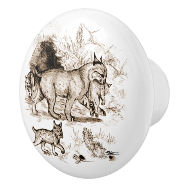 Bobcat Family Ceramic Knob (Right)