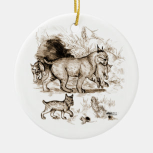 Bobcat Family Ceramic Tree Decoration