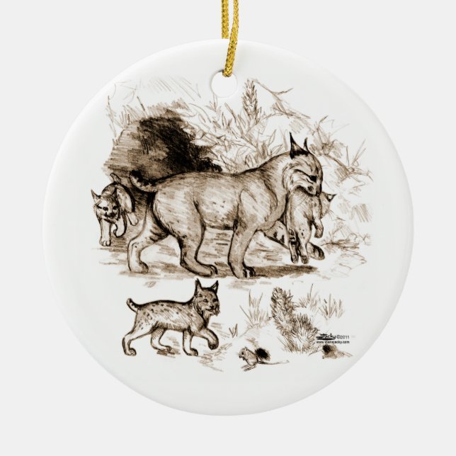 Bobcat Family Ceramic Tree Decoration (Front)