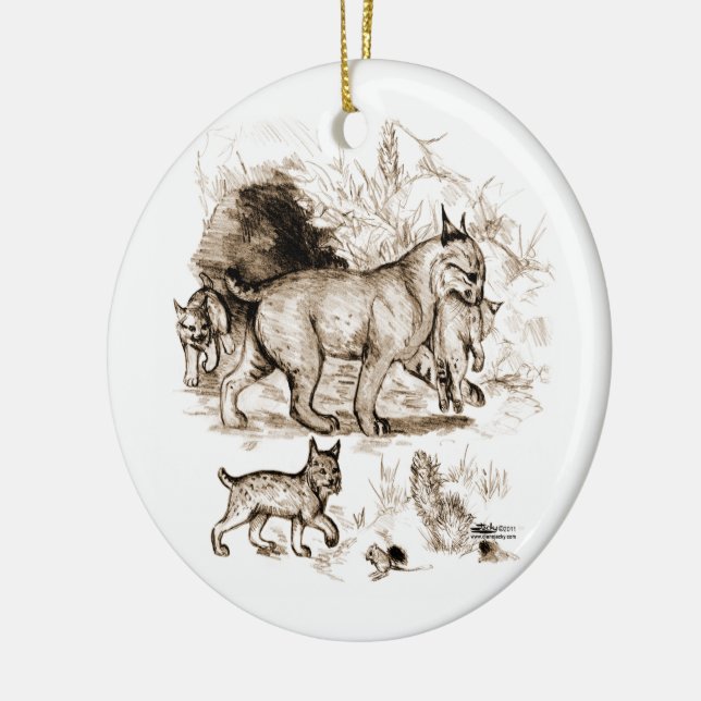 Bobcat Family Ceramic Tree Decoration (Left)