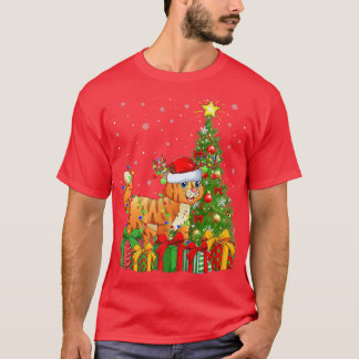 Bobcat Lighting Xmas Tree Santa Hat Bobcat Christm T-Shirt