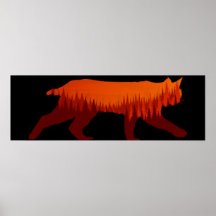 Bobcat Lynx Forest Tree Landscape Wilderness Sun Poster