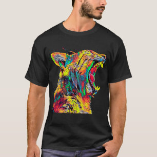 Bobcat Lynx Head Profile Roaring Coloured Graphic T-Shirt