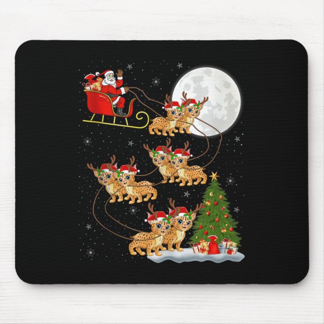 Bobcat Lynx Santa Sleigh Flying Funny Magical Chri Mouse Mat (Front)