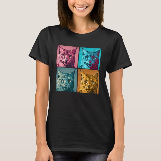 Bobcat Pop Illustration Colourful Animal Women Men T-Shirt (Front)