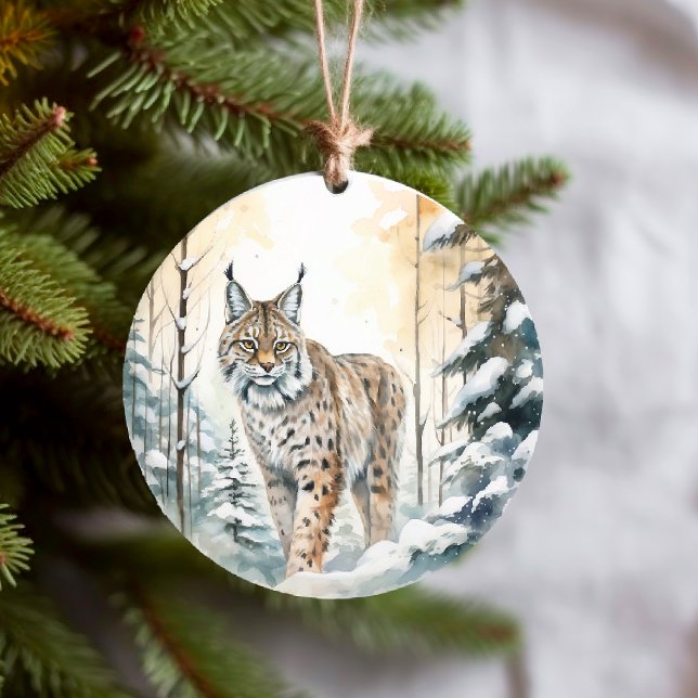 Bobcat Pretty Winter Woodland  Ceramic Tree Decoration (Creator Uploaded)