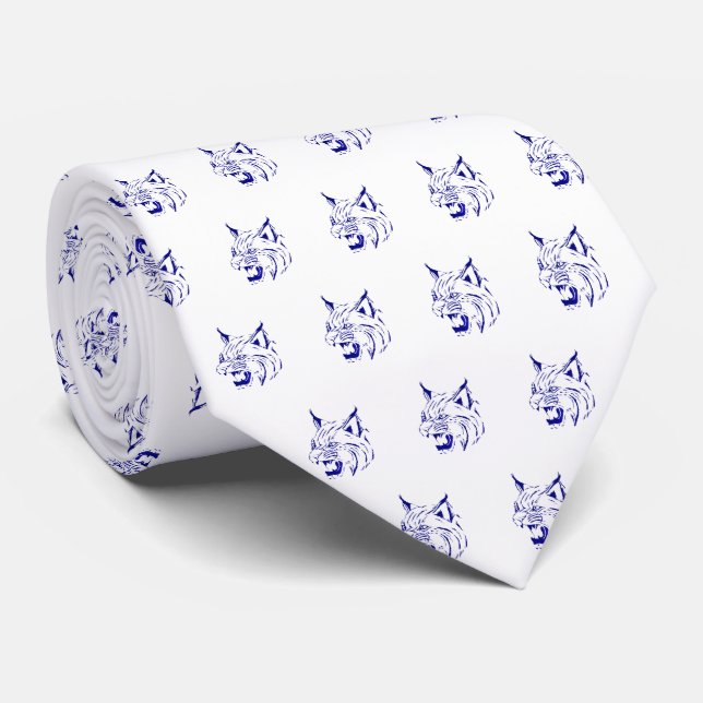Bobcat Wild Cat Team Mascot Necktie Blue/White (Rolled)