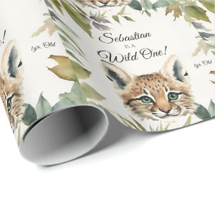 Bobcat Wild One Woodland Animal Birthday Wrapping Paper