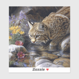 Bobcat with Wildflowers Scenic Art