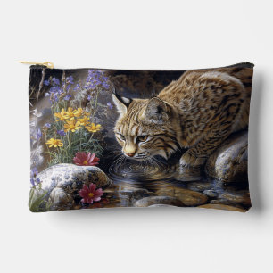 Bobcat with Wildflowers Scenic Art Accessory Pouch