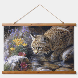 Bobcat with Wildflowers Scenic Art Hanging Tapestry