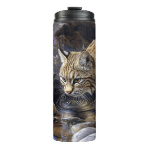 Bobcat with Wildflowers Scenic Art Thermal Tumbler