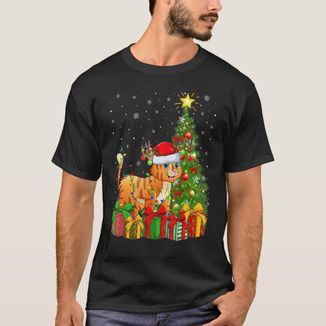 Bobcat   Xmas Holiday Santa Bobcat Christmas Tree T-Shirt (Front)