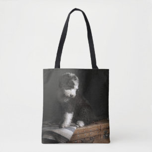 Bobtail puppy portrait in studio tote bag