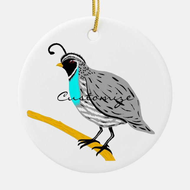Bobwhite Blue-throated Quail Thunder_Cove Ceramic Tree Decoration (Front)