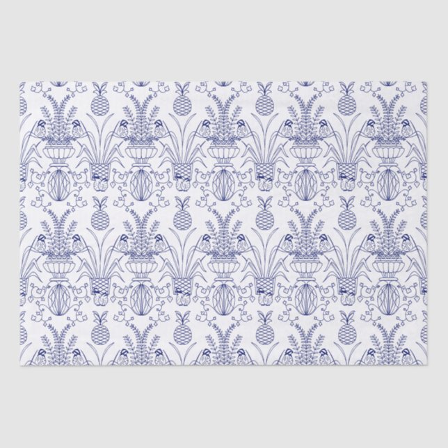 Bobwhite Damask Tissue Paper Blue (Front)
