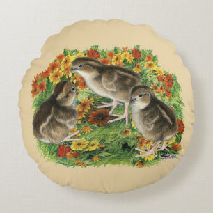 Bobwhite Garden Chicks Round Cushion