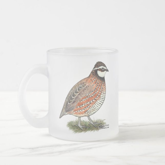 Bobwhite Quail Rooster Frosted Glass Coffee Mug (Left)