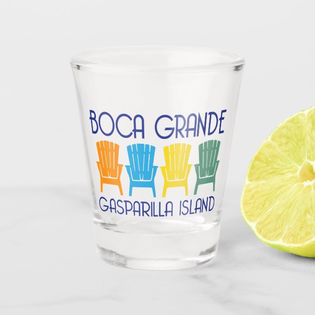 Boca Grande Gasparilla Island Florida beach chairs Shot Glass (Front)