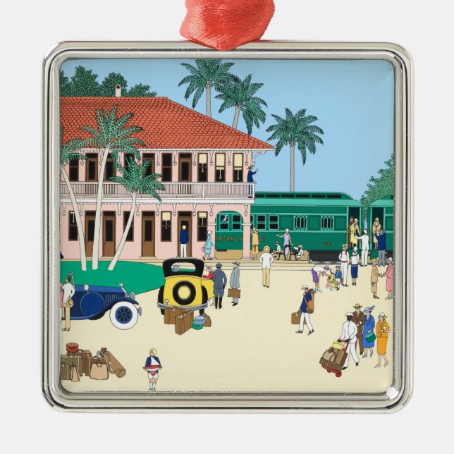 Boca Grande Railroad Depot Metal Tree Decoration (Front)